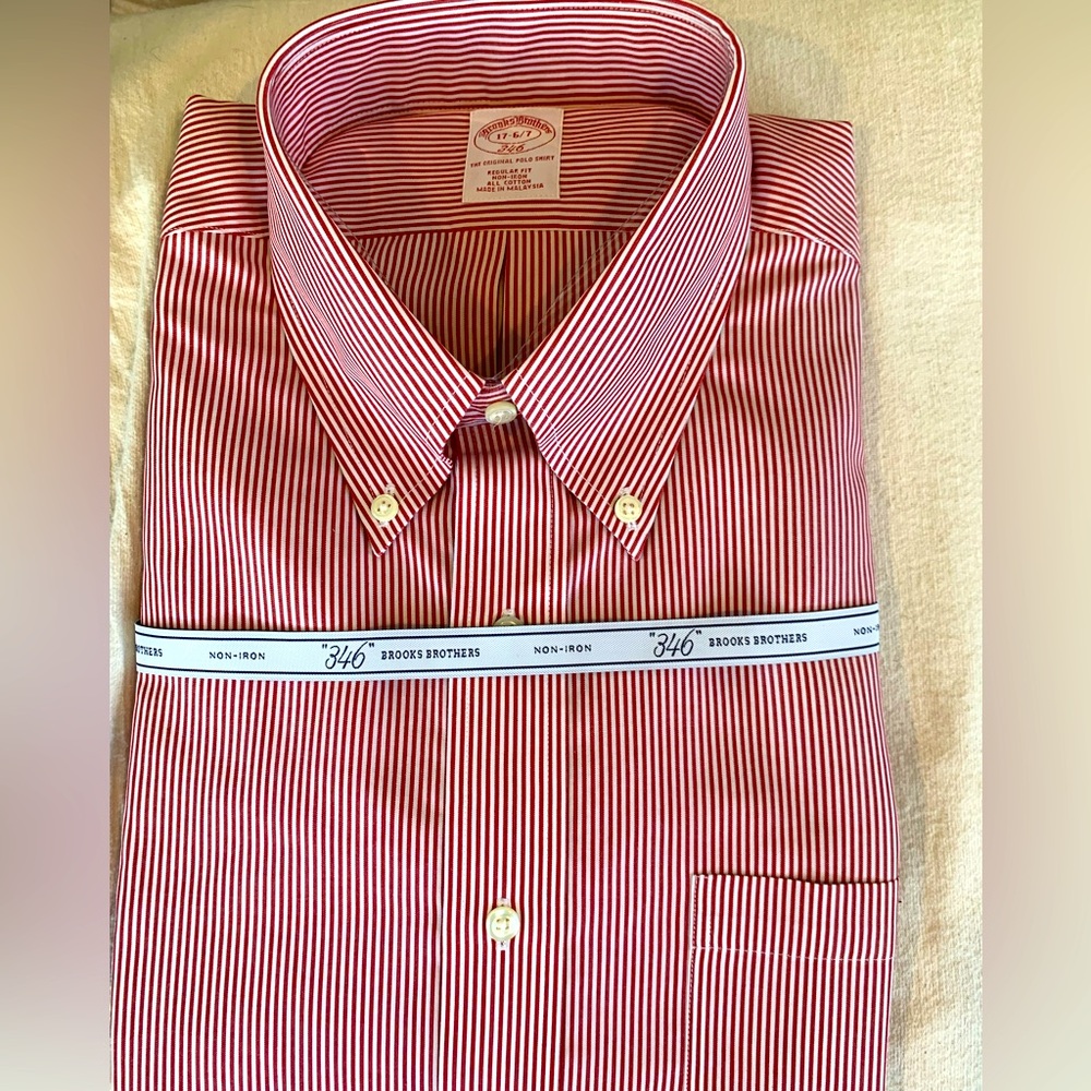 Brooks Brothers 17 36/37 red stripe button down NEW!